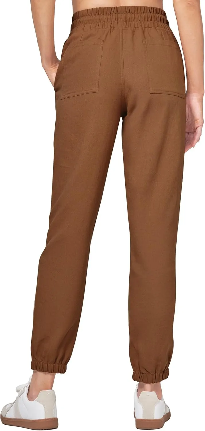 Willit Women Linen Pants Joggers Casual Lightweight Lounge Cotton Linen Travel Beach Summer Pants with Pockets 25.5"/28"