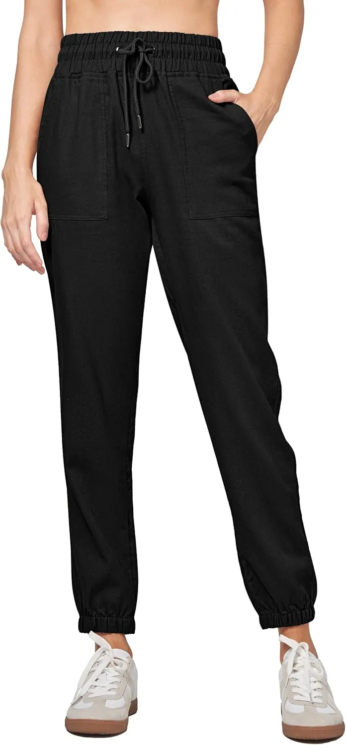 Willit Women Linen Pants Joggers Casual Lightweight Lounge Cotton Linen Travel Beach Summer Pants with Pockets 25.5"/28"