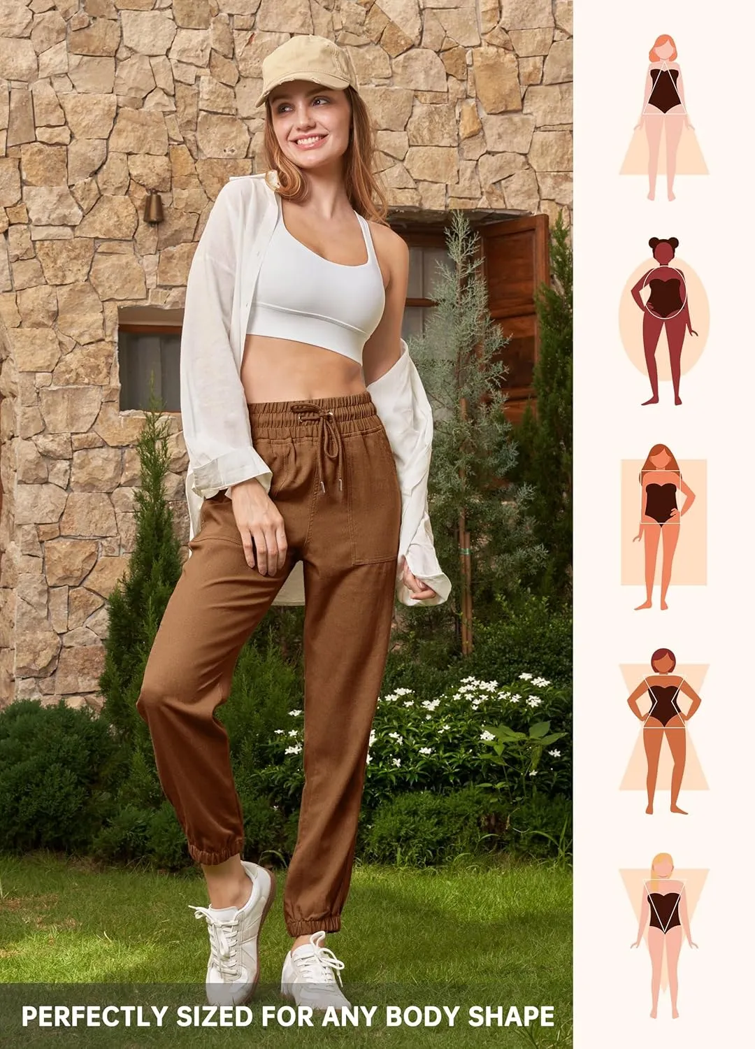 Willit Women Linen Pants Joggers Casual Lightweight Lounge Cotton Linen Travel Beach Summer Pants with Pockets 25.5"/28"
