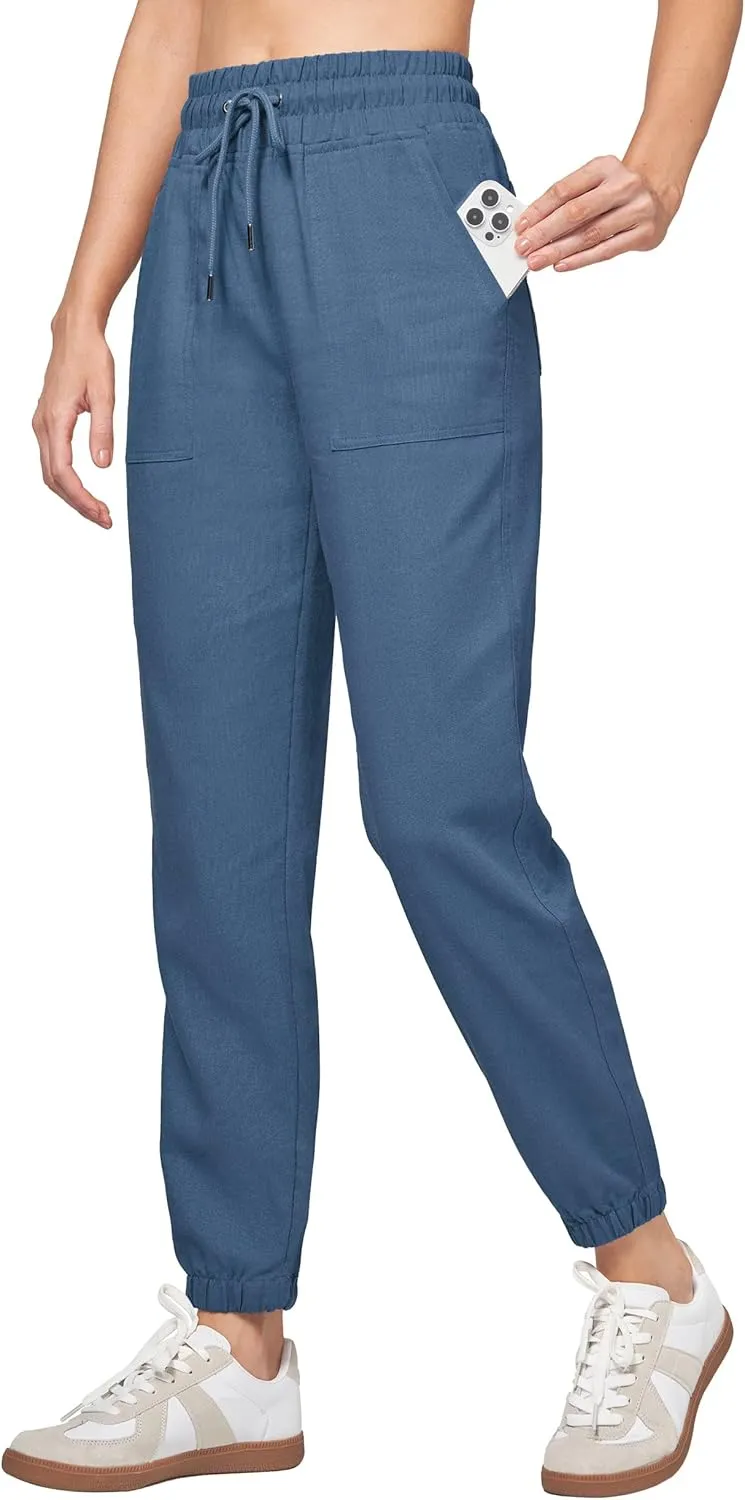 Willit Women Linen Pants Joggers Casual Lightweight Lounge Cotton Linen Travel Beach Summer Pants with Pockets 25.5"/28"