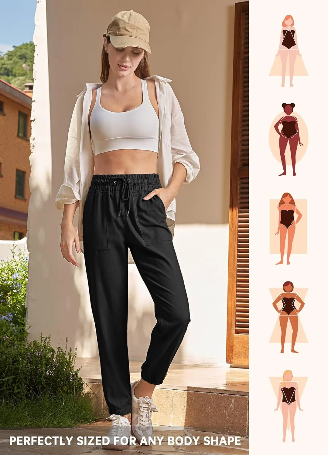 Willit Women Linen Pants Joggers Casual Lightweight Lounge Cotton Linen Travel Beach Summer Pants with Pockets 25.5"/28"