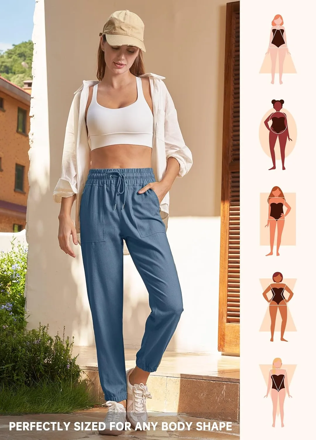 Willit Women Linen Pants Joggers Casual Lightweight Lounge Cotton Linen Travel Beach Summer Pants with Pockets 25.5"/28"