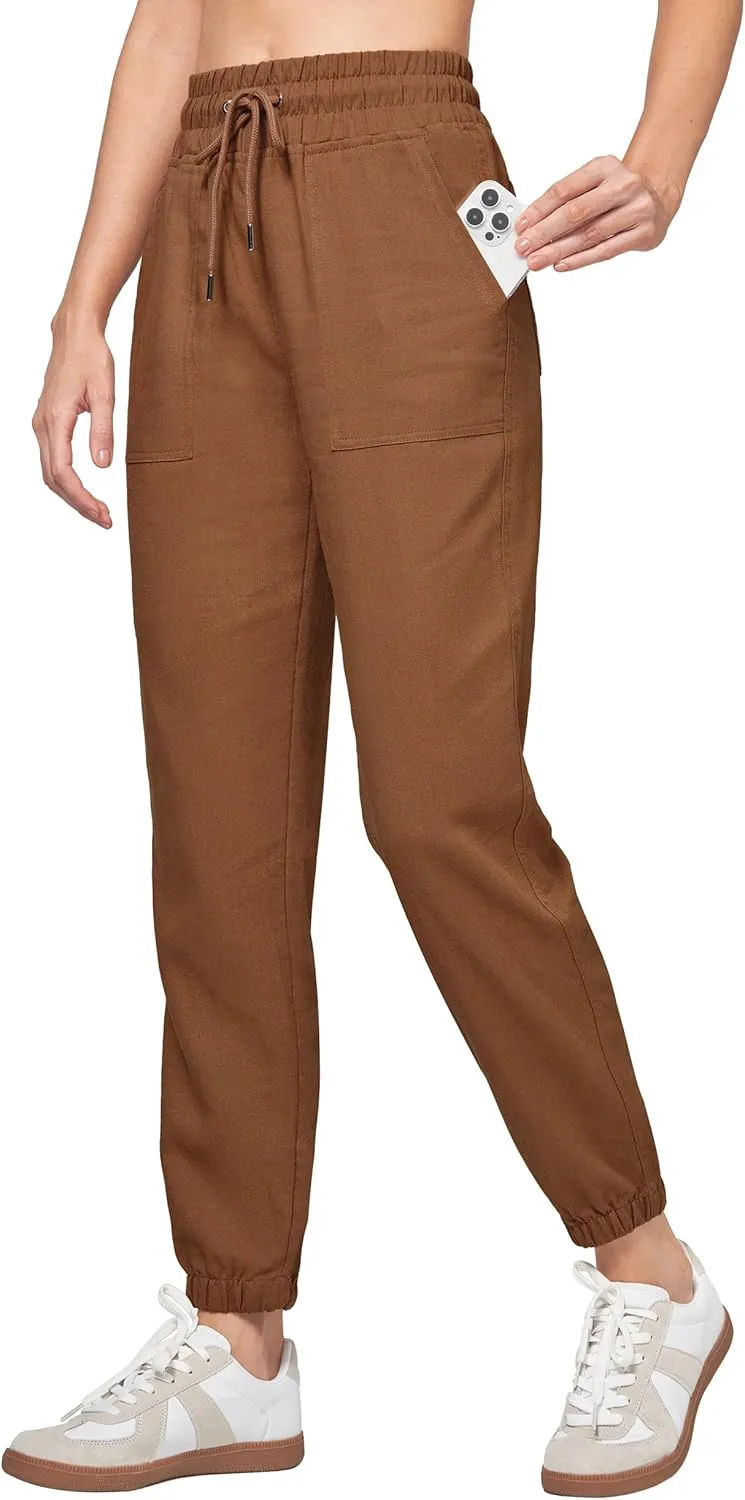 Willit Women Linen Pants Joggers Casual Lightweight Lounge Cotton Linen Travel Beach Summer Pants with Pockets 25.5"/28"