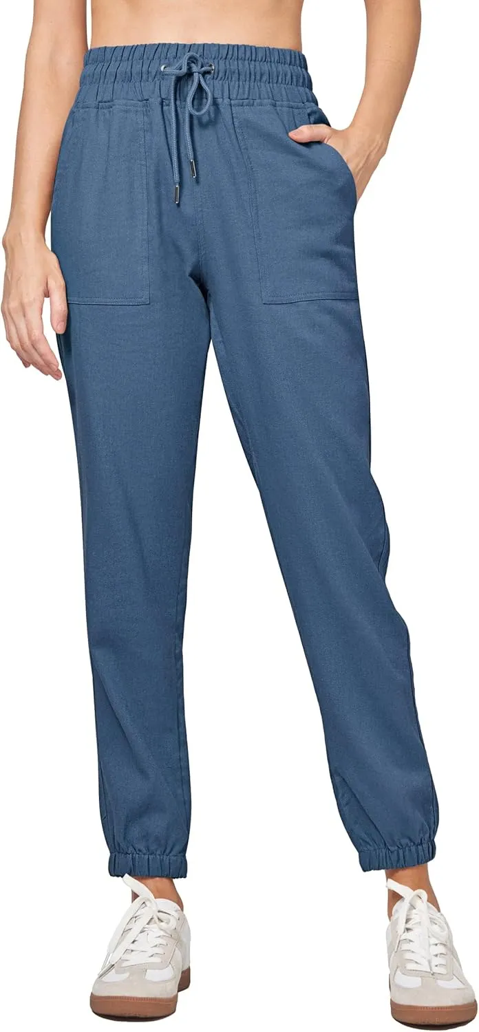 Willit Women Linen Pants Joggers Casual Lightweight Lounge Cotton Linen Travel Beach Summer Pants with Pockets 25.5"/28"