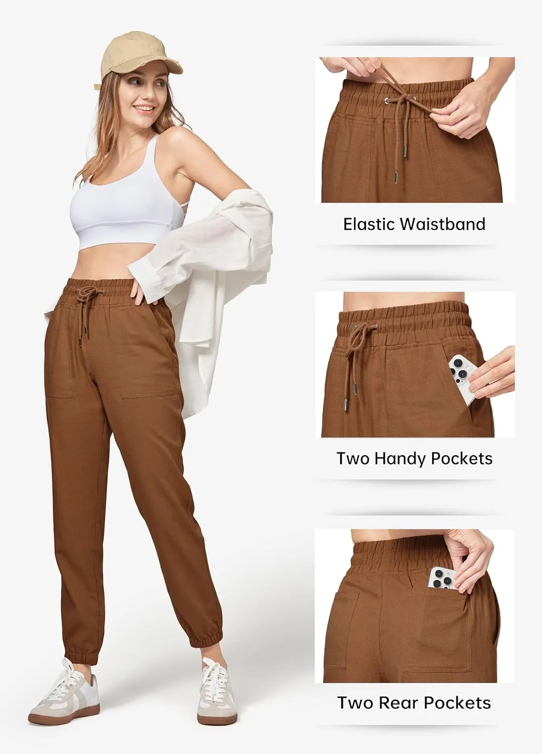 Willit Women Linen Pants Joggers Casual Lightweight Lounge Cotton Linen Travel Beach Summer Pants with Pockets 25.5"/28"