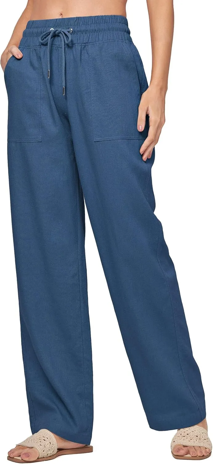 Willit Women Linen Pants Wide Leg Casual Palazzo Pants Cotton Linen Lounge Beach Summer Pants with Pockets 29"/31"/ 33"