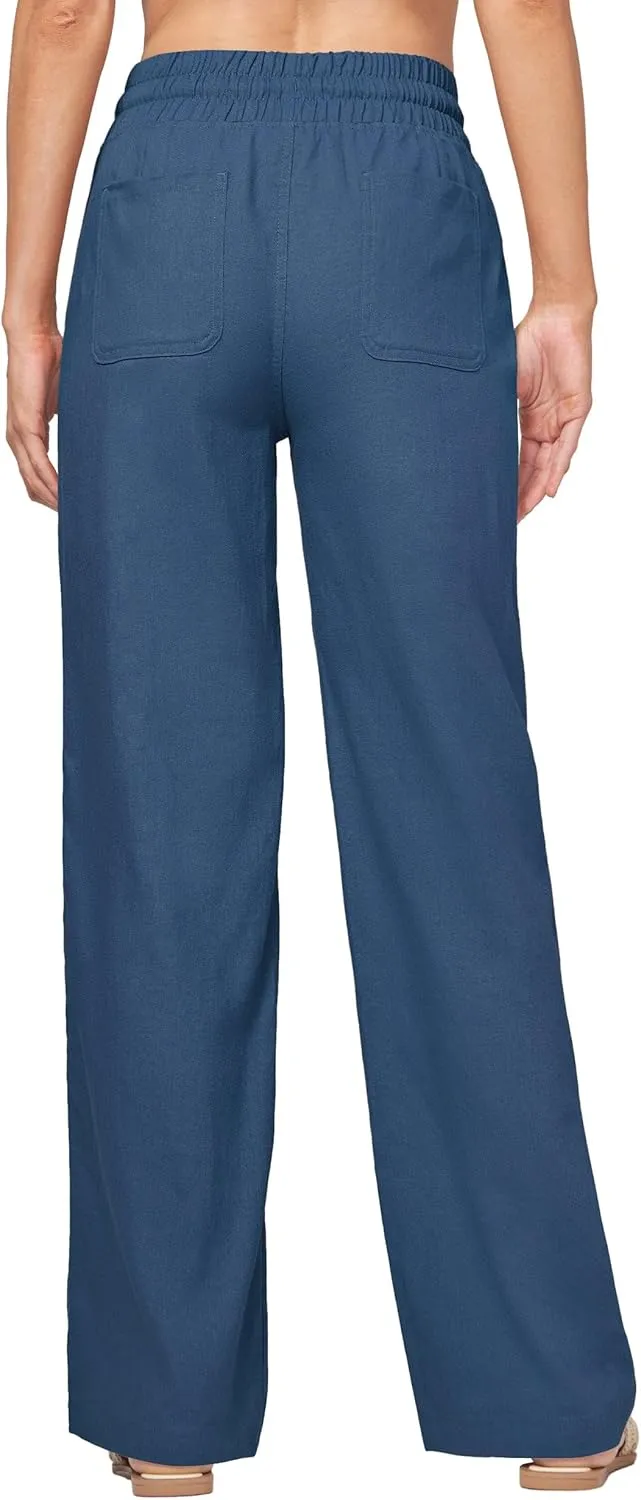 Willit Women Linen Pants Wide Leg Casual Palazzo Pants Cotton Linen Lounge Beach Summer Pants with Pockets 29"/31"/ 33"