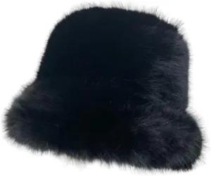 Winter Fluffy Faux Fur Plush Bucket Hat for Women Fuzzy Warm Fisherman Cap Outdoor Thick Winter Hat for Ladies