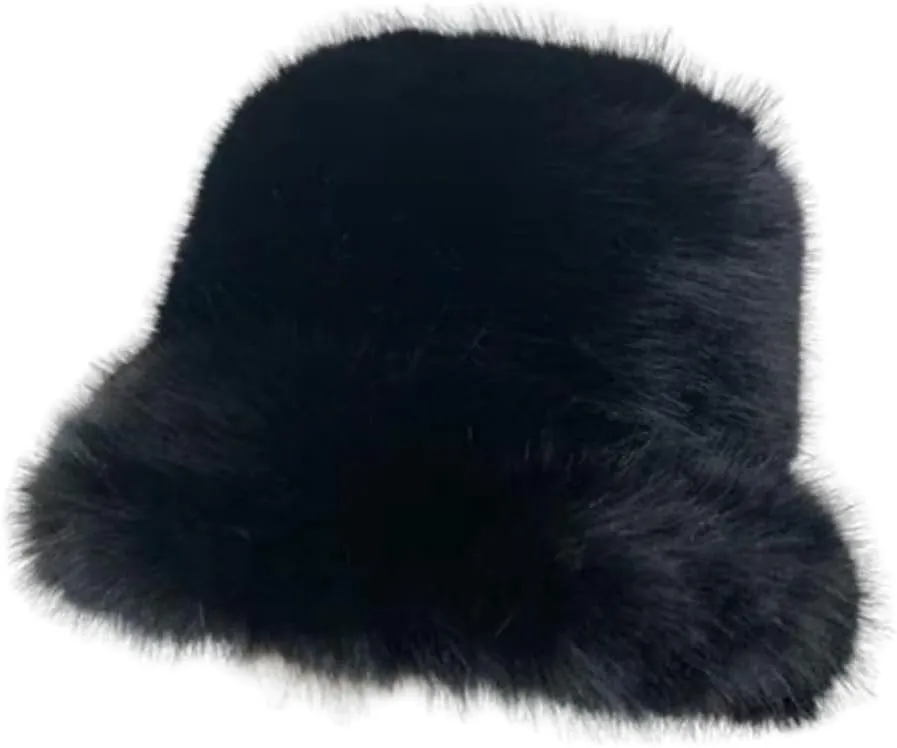 Winter Fluffy Faux Fur Plush Bucket Hat for Women Fuzzy Warm Fisherman Cap Outdoor Thick Winter Hat for Ladies