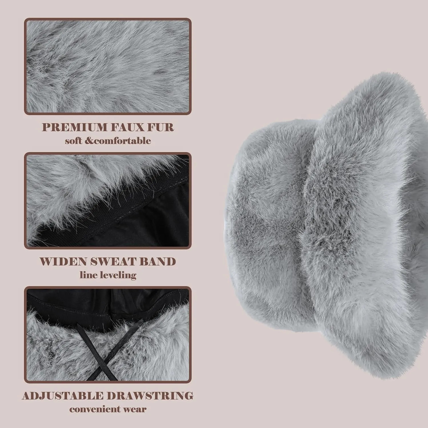 Winter Soft Faux Fur Plush Bucket Hat, Lovely Fuzzy Fisherman Cap, Fashion Outdoor Thick Warm Sun Cap for Women