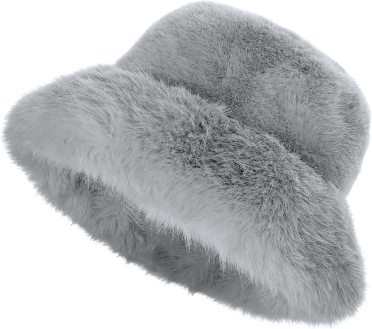 Winter Soft Faux Fur Plush Bucket Hat, Lovely Fuzzy Fisherman Cap, Fashion Outdoor Thick Warm Sun Cap for Women