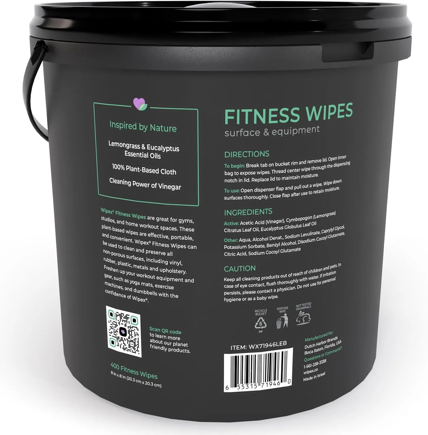 Wipex Gym Wipes Fitness Equipment Wipes, Plant-Based Cloth - Lemongrass, Eucalyptus and Vinegar Wipes to Clean Surfaces, Safe Yoga Mat Cleaner Wipes, All Purpose Gym Cleaner, 400 Count