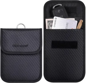 wisdompro Faraday Pouch: RFID Blocking Anti-Theft Remote Key Protector, Black (2 Pack Pu Leather), Modern