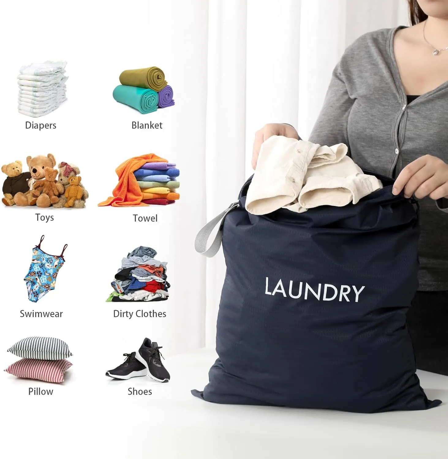 WiseBoy 2 Pack Laundry Bags, Travel Laundry Bag for Dirty Clothes, Washable Nylon Wet Dry Bag, Dirty Clothes Bag for College Dorm, Travel, Camping