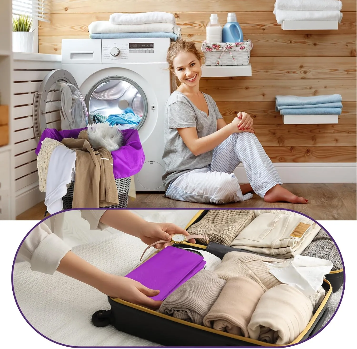 Woanger 12 Pack 28 x 45 Inch Extra Large Laundry Bags Bulk Washable Travel Laundry Bag with Drawstring Closure Large Dirty Clothes Organizer for College Dorm Home Hotel Camping(Purple)