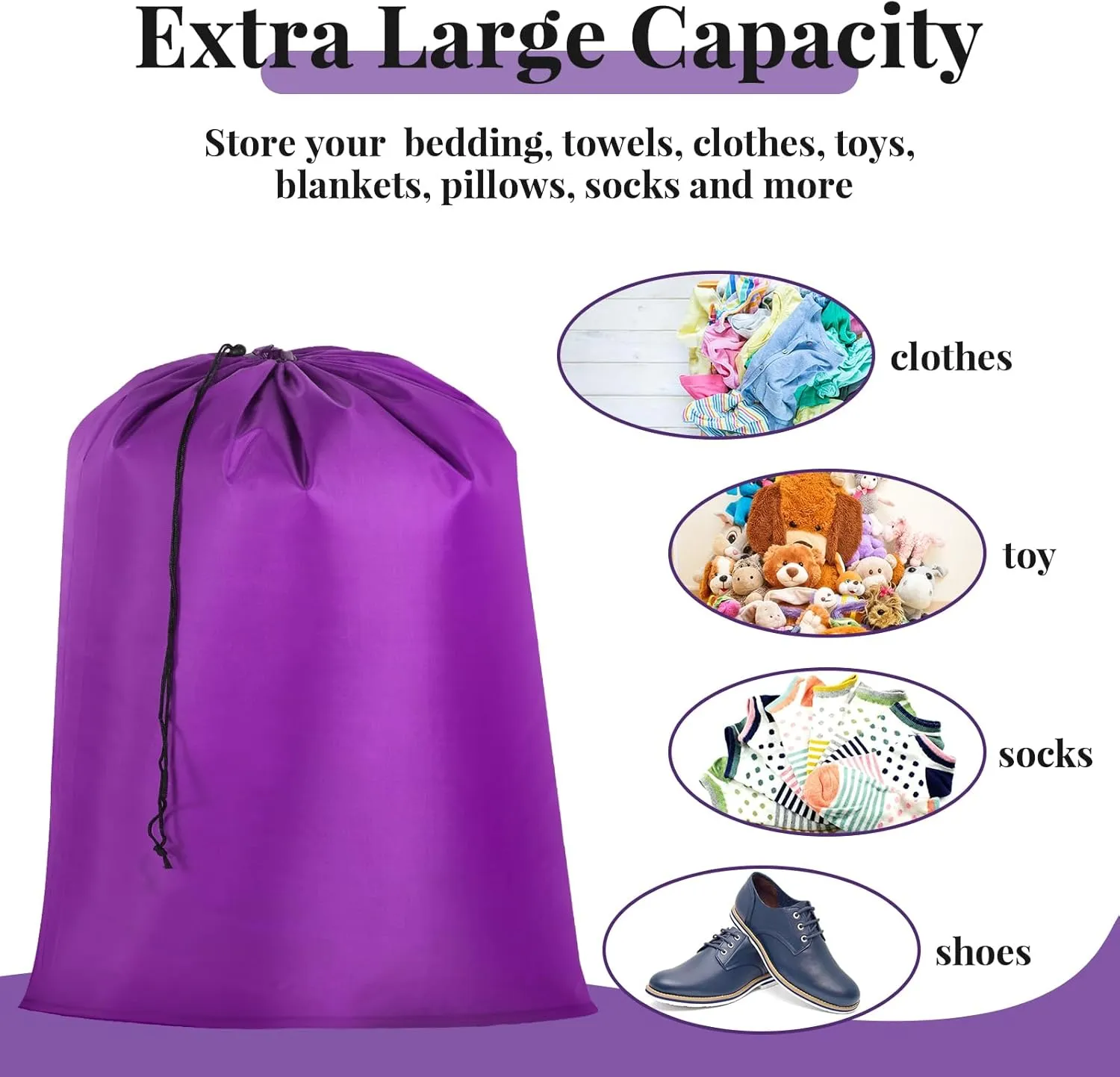 Woanger 12 Pack 28 x 45 Inch Extra Large Laundry Bags Bulk Washable Travel Laundry Bag with Drawstring Closure Large Dirty Clothes Organizer for College Dorm Home Hotel Camping(Purple)