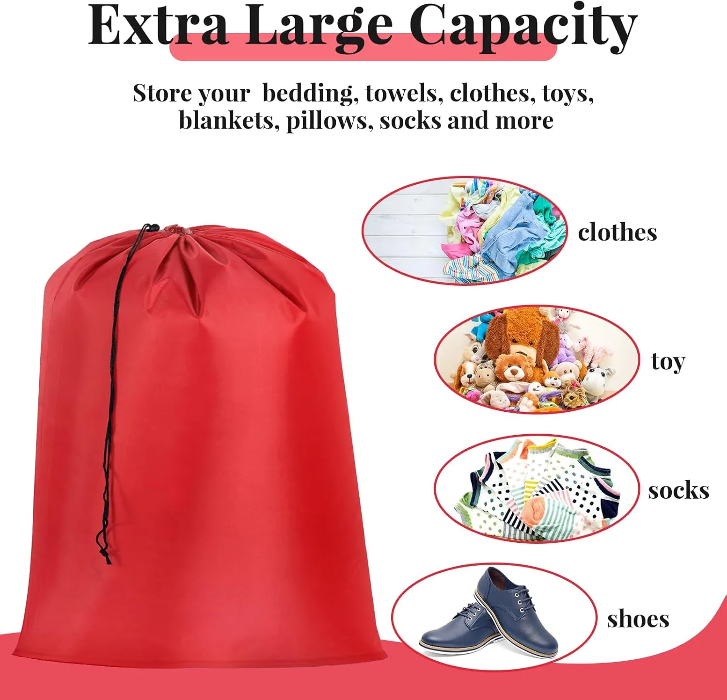 Woanger 12 Pack 28 x 45 Inch Extra Large Laundry Bags Bulk Washable Travel Laundry Bag with Drawstring Closure Large Dirty Clothes Organizer for College Dorm Home Hotel Camping(Red)