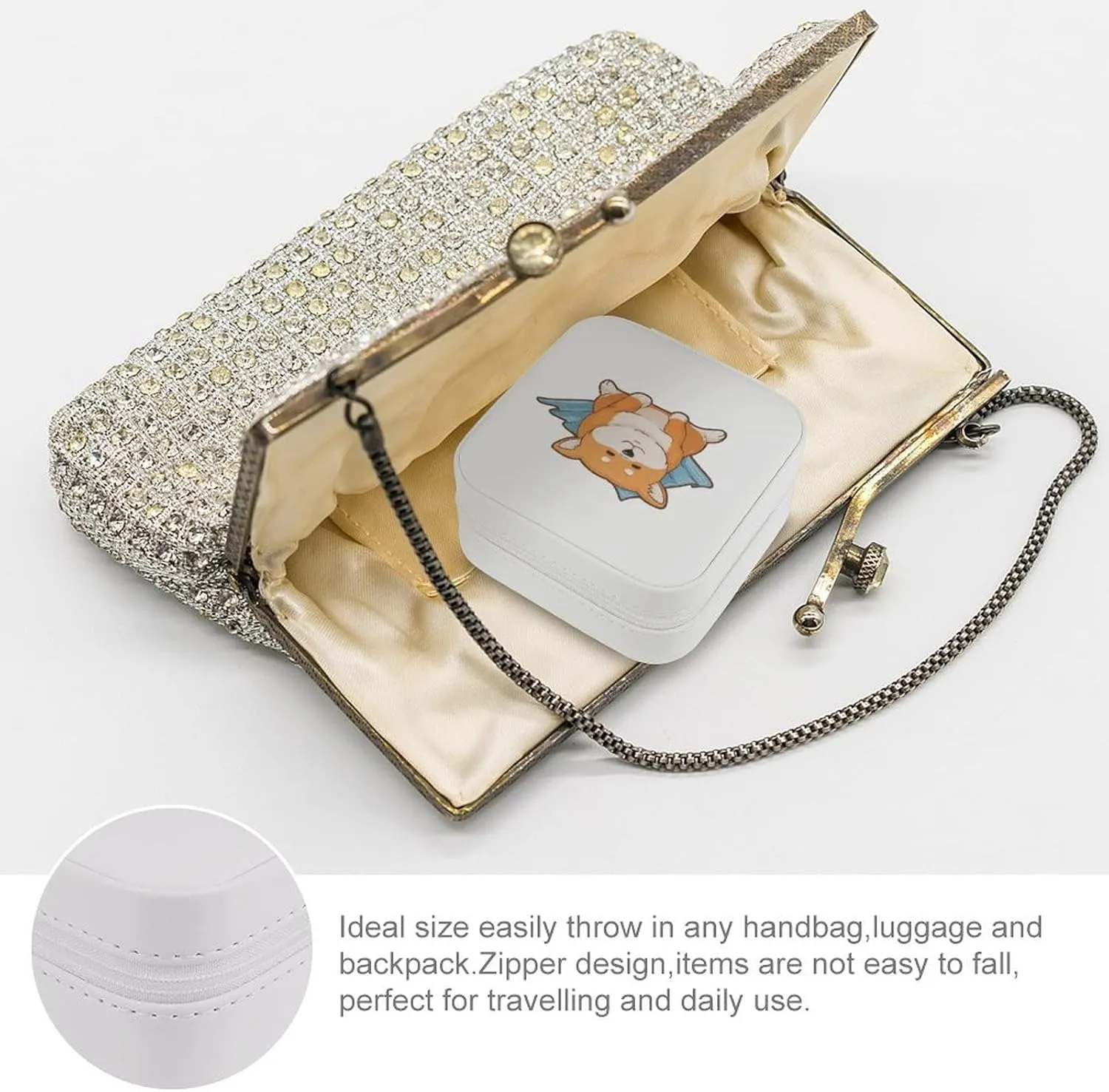 Woman PU Leather Jewelry Box, Small Travel Display Storage Organizer Case Bag Holder for Rings, Earrings, Necklaces, Bracelets