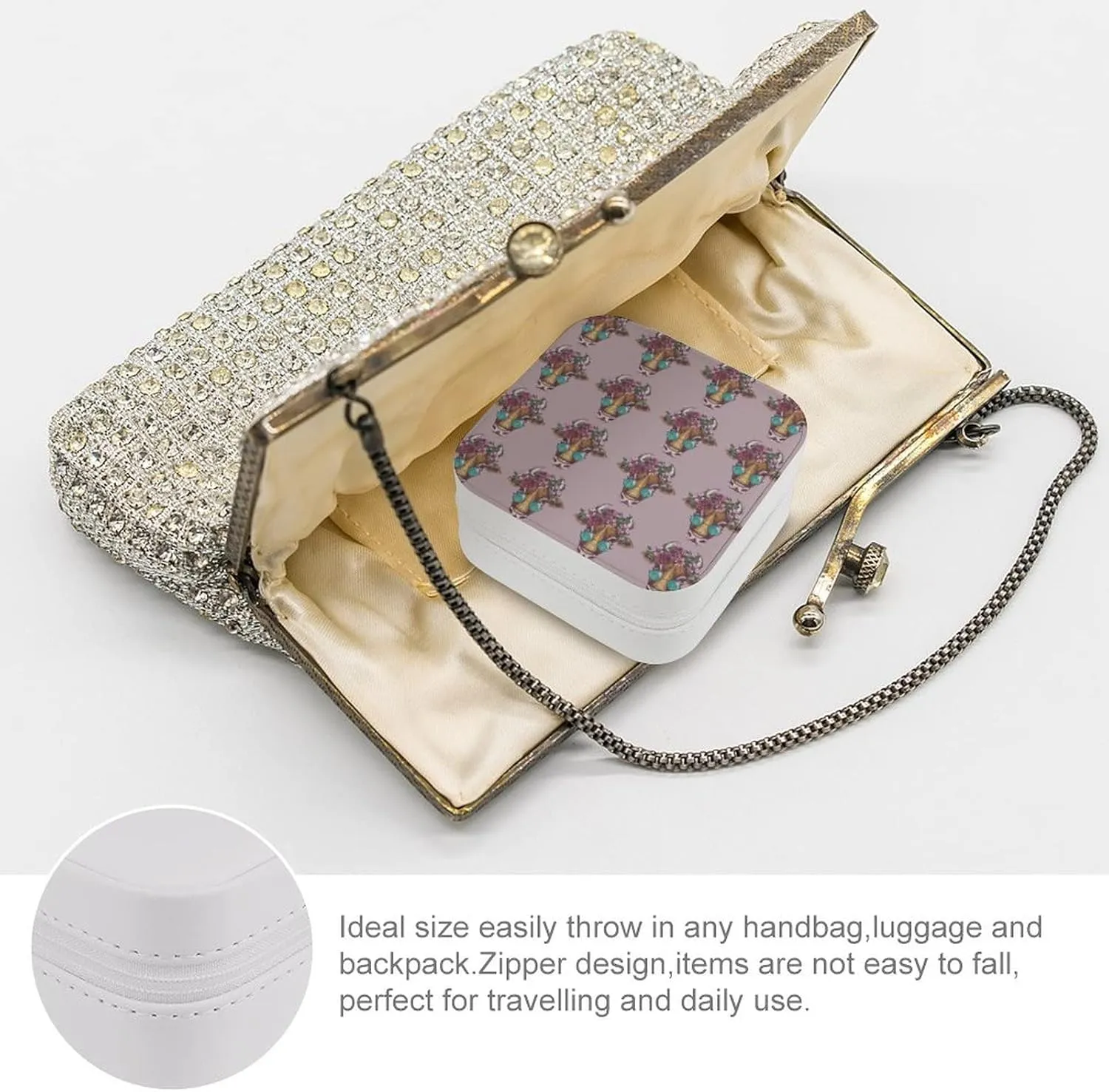 Woman PU Leather Jewelry Box, Small Travel Display Storage Organizer Case Bag Holder for Rings, Earrings, Necklaces, Bracelets