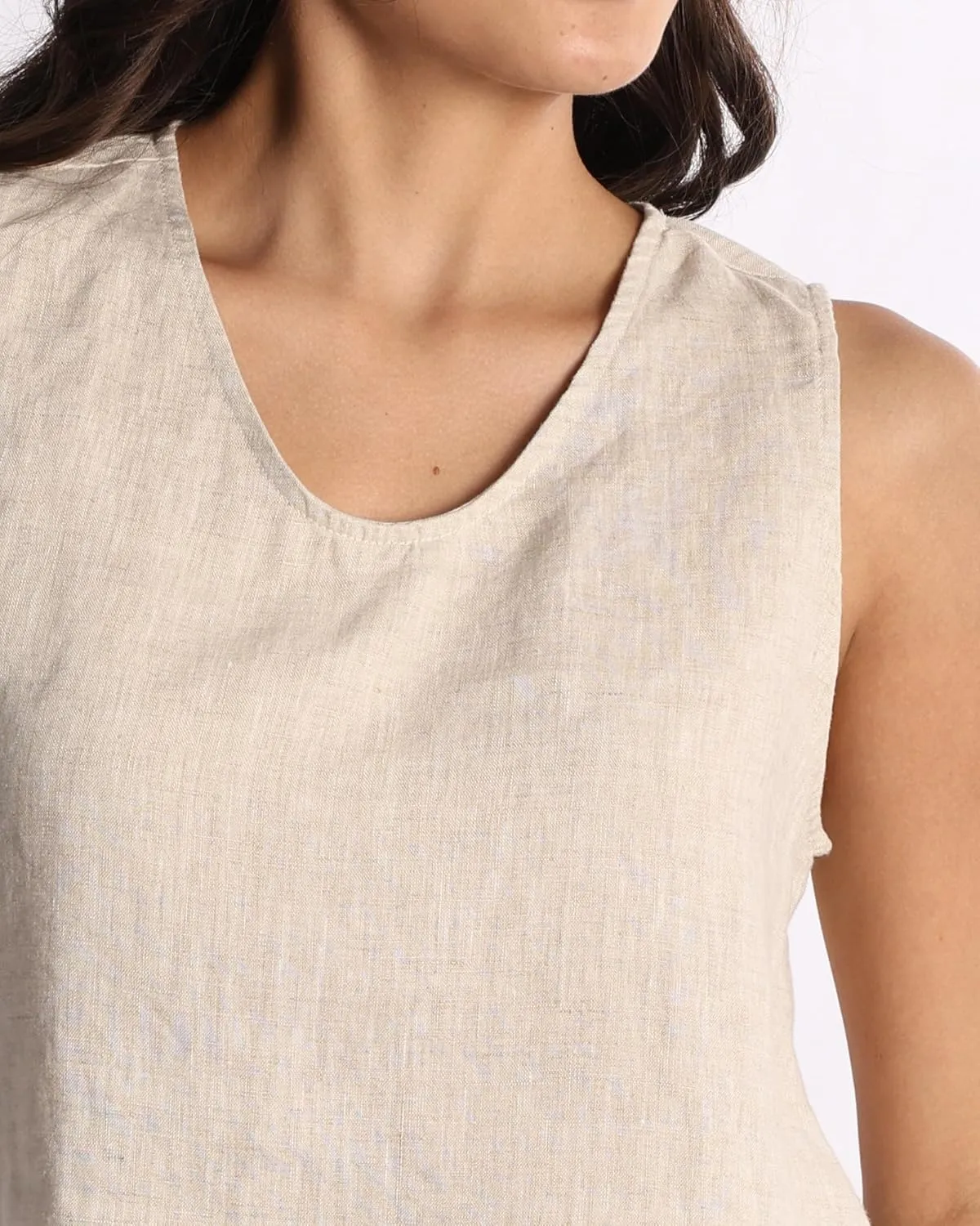 Women 100% Linen Tank Tops Fashion Sleeveless Round Neck Pure Linen Tops