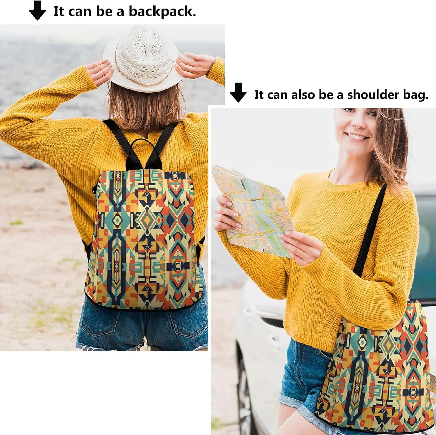 Women Backpack Anti Theft Back Pack Abstract Tribal Aztec Pattern Shoulder Bag Purse Waterproof Daypack Casual Bookbag for College Work Travel Outdoor