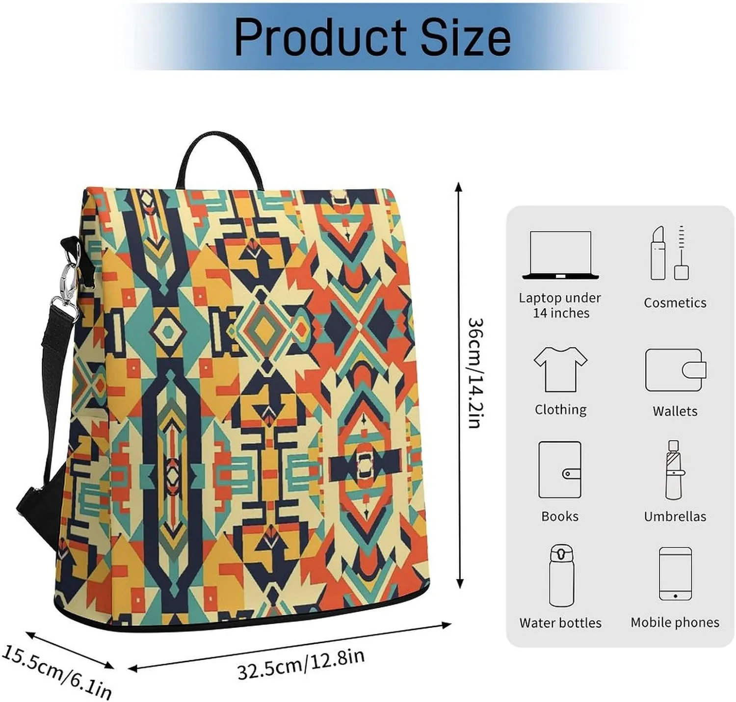 Women Backpack Anti Theft Back Pack Abstract Tribal Aztec Pattern Shoulder Bag Purse Waterproof Daypack Casual Bookbag for College Work Travel Outdoor