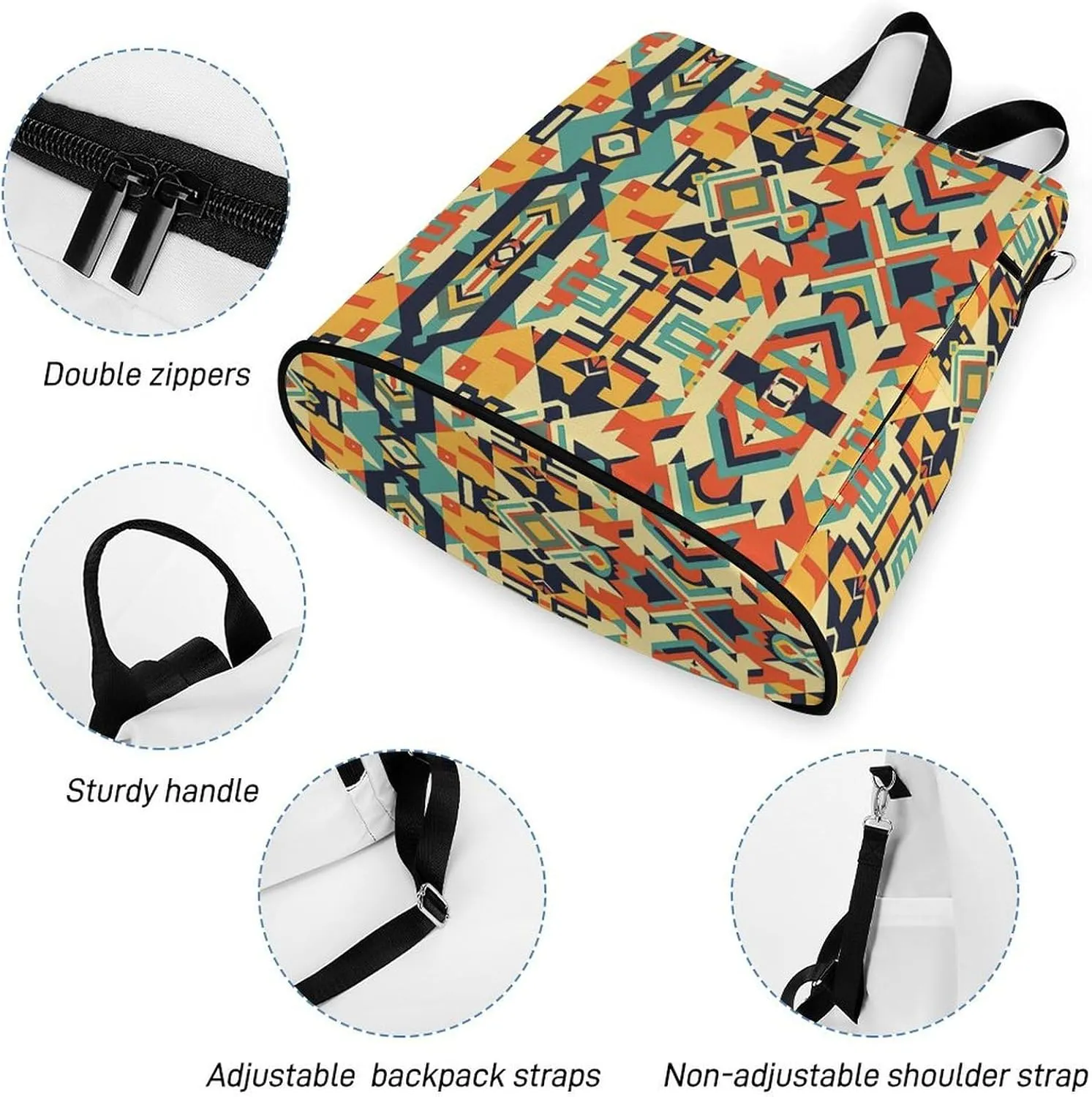 Women Backpack Anti Theft Back Pack Abstract Tribal Aztec Pattern Shoulder Bag Purse Waterproof Daypack Casual Bookbag for College Work Travel Outdoor
