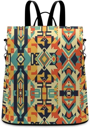 Women Backpack Anti Theft Back Pack Abstract Tribal Aztec Pattern Shoulder Bag Purse Waterproof Daypack Casual Bookbag for College Work Travel Outdoor