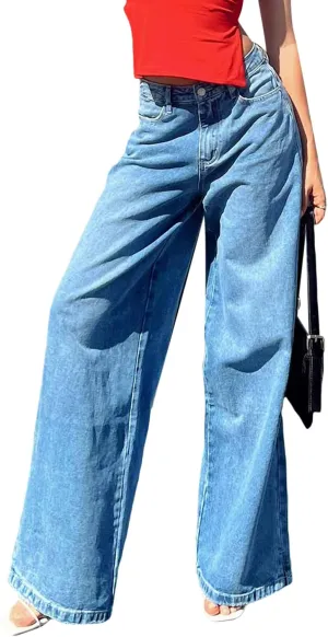 Women Baggy Y2K Jeans Vintage Low Waisted Straight Leg Denim Pants E-Girl Streetwear Clubwear