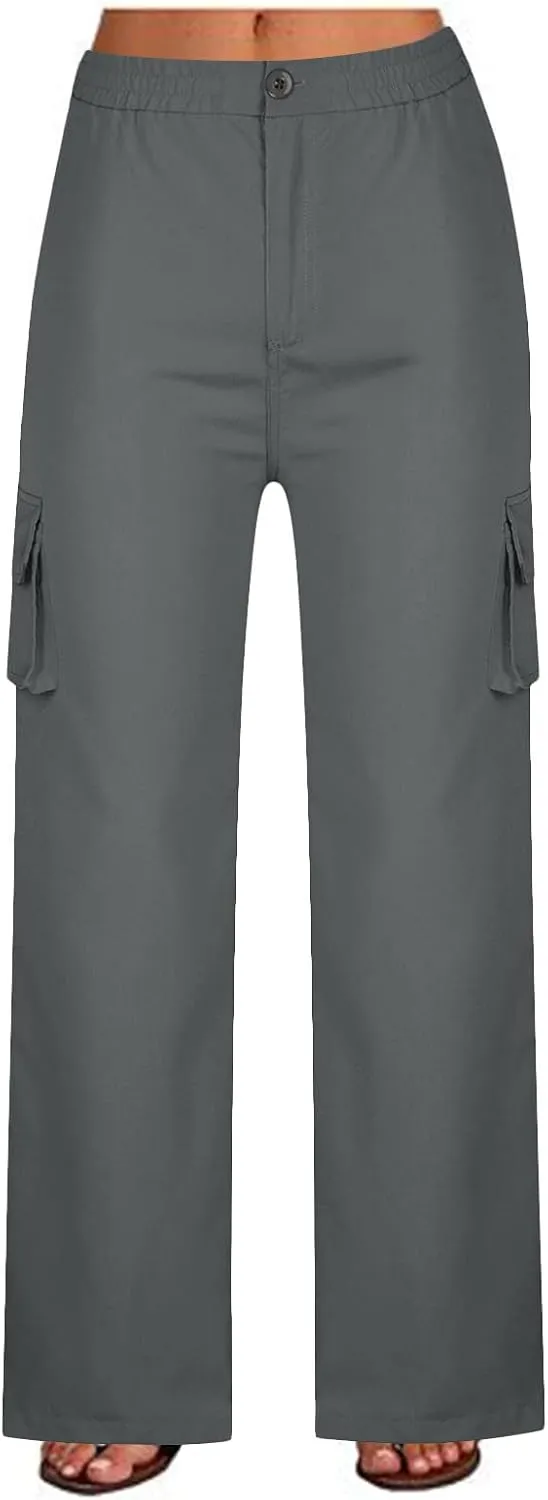 Women Cargo Pants Work Wear Solid Straight Leg Pants with Multiple Pockets Full Pants Available in Plus Size