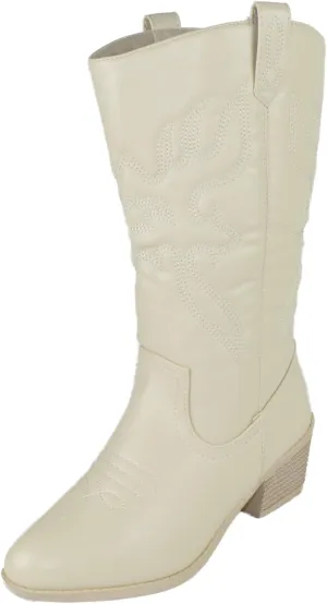 Women Cowgirl Cowboy Stitched Mid Calf Forever Boots Pointy Toe Western