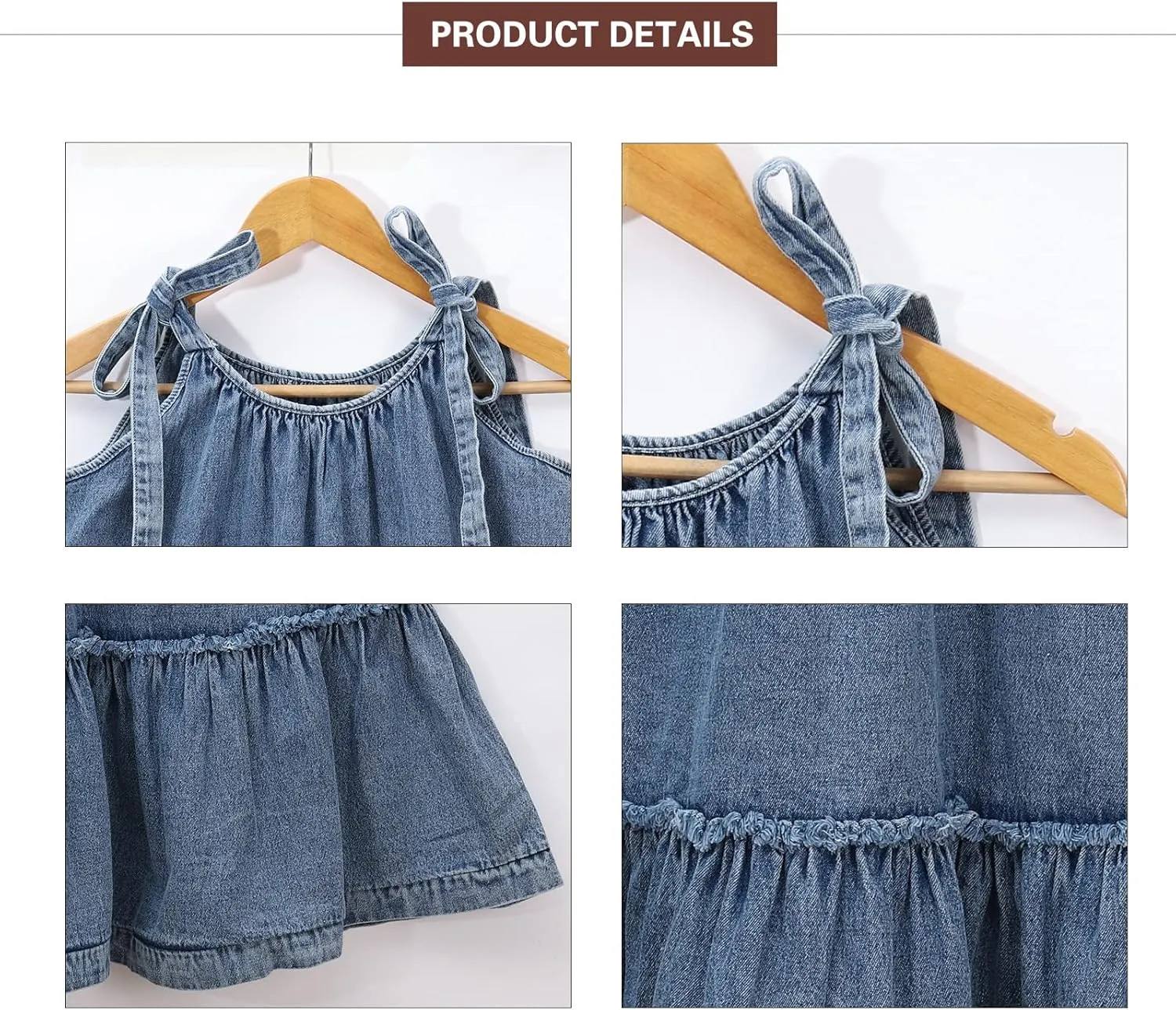 Women Denim Cami Dress Tie Shoulder Ruffle Hem Short Dresses Babydoll Wash Jean Sundress with Pocket