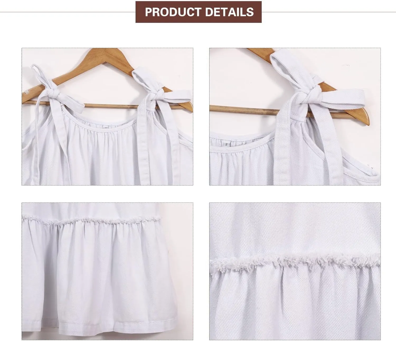 Women Denim Cami Dress Tie Shoulder Ruffle Hem Short Dresses Babydoll Wash Jean Sundress with Pocket