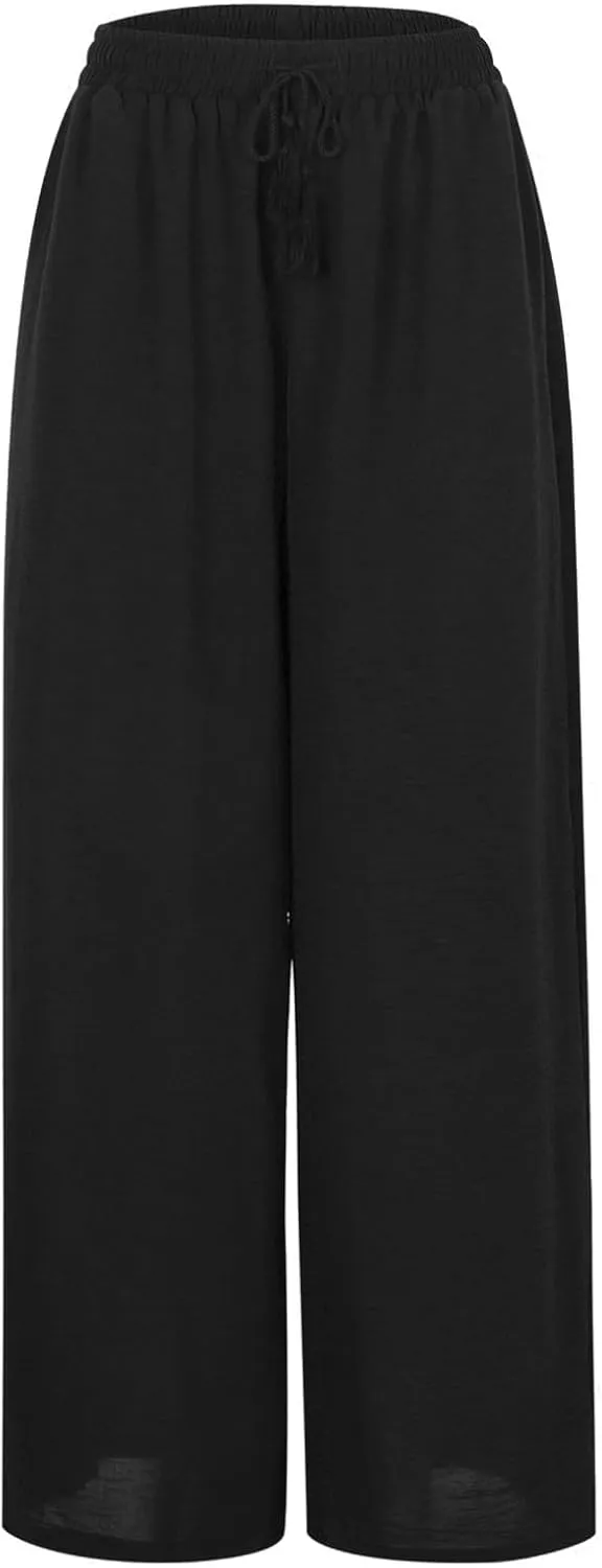 Women Linen Palazzo Pants Womens High Waisted Stretchy Capris with Pockets Womens Capri Pocket Sweatpants Cargo Capri