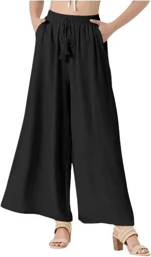Women Linen Palazzo Pants Womens High Waisted Stretchy Capris with Pockets Womens Capri Pocket Sweatpants Cargo Capri