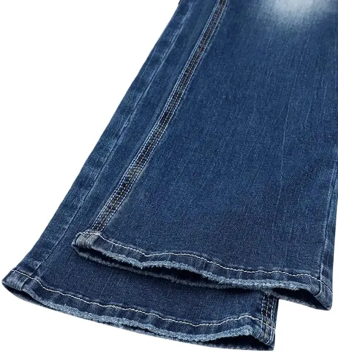 Women Mid Waisted Bootcut Jeans Zip Stretchy Slim Casual Double Button Flare Denim Pants with Distressed Pocket