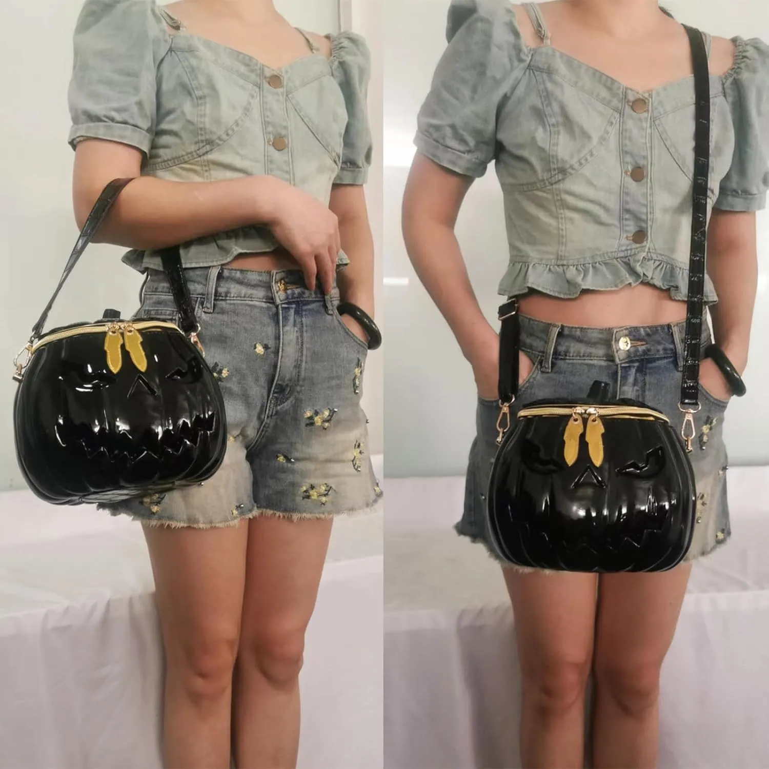 Women Pumpkin Shaped Crossbody Shoulder Bag Unique Weird PVC Handbag Novelty Halloween Pumpkin Purse