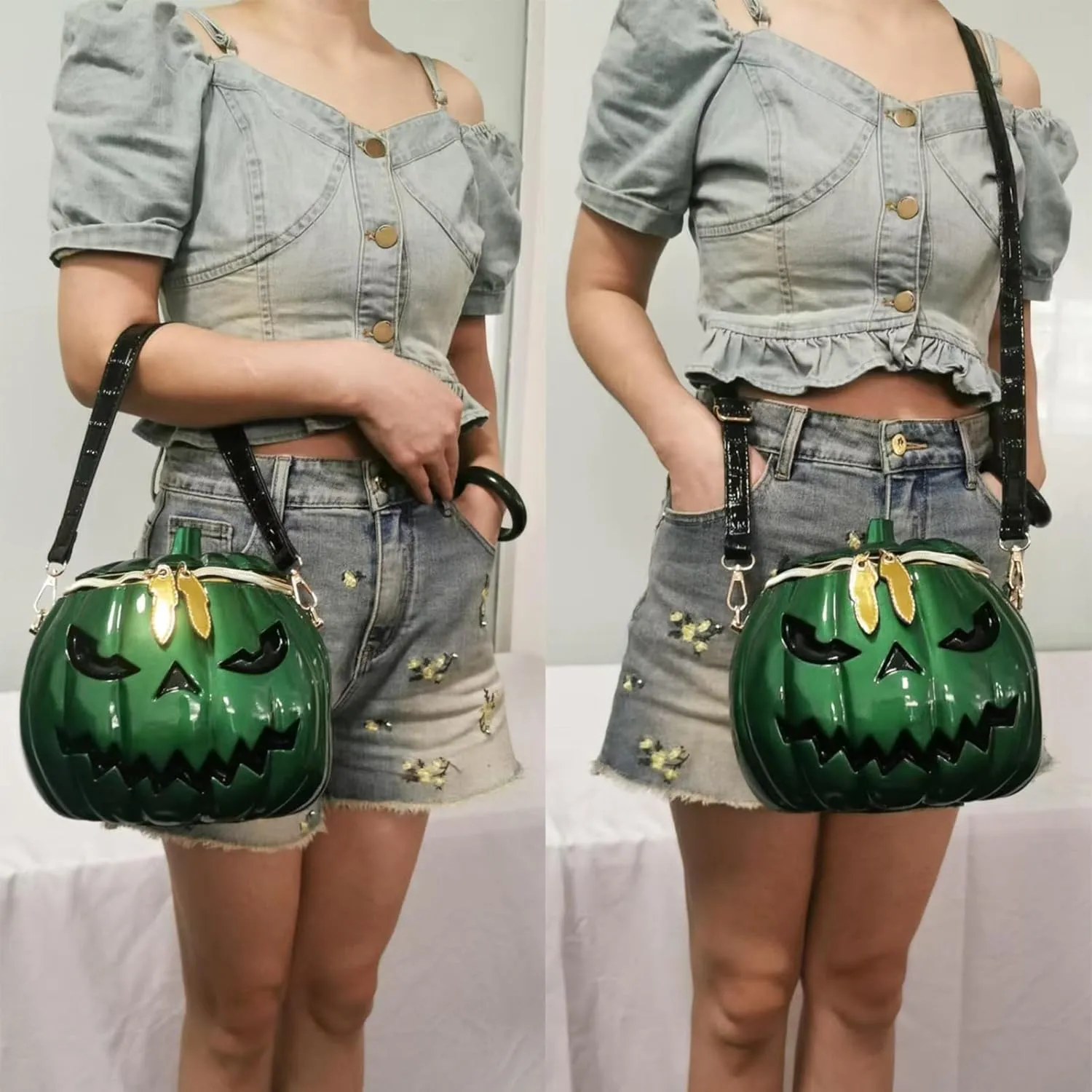 Women Pumpkin Shaped Crossbody Shoulder Bag Unique Weird PVC Handbag Novelty Halloween Pumpkin Purse