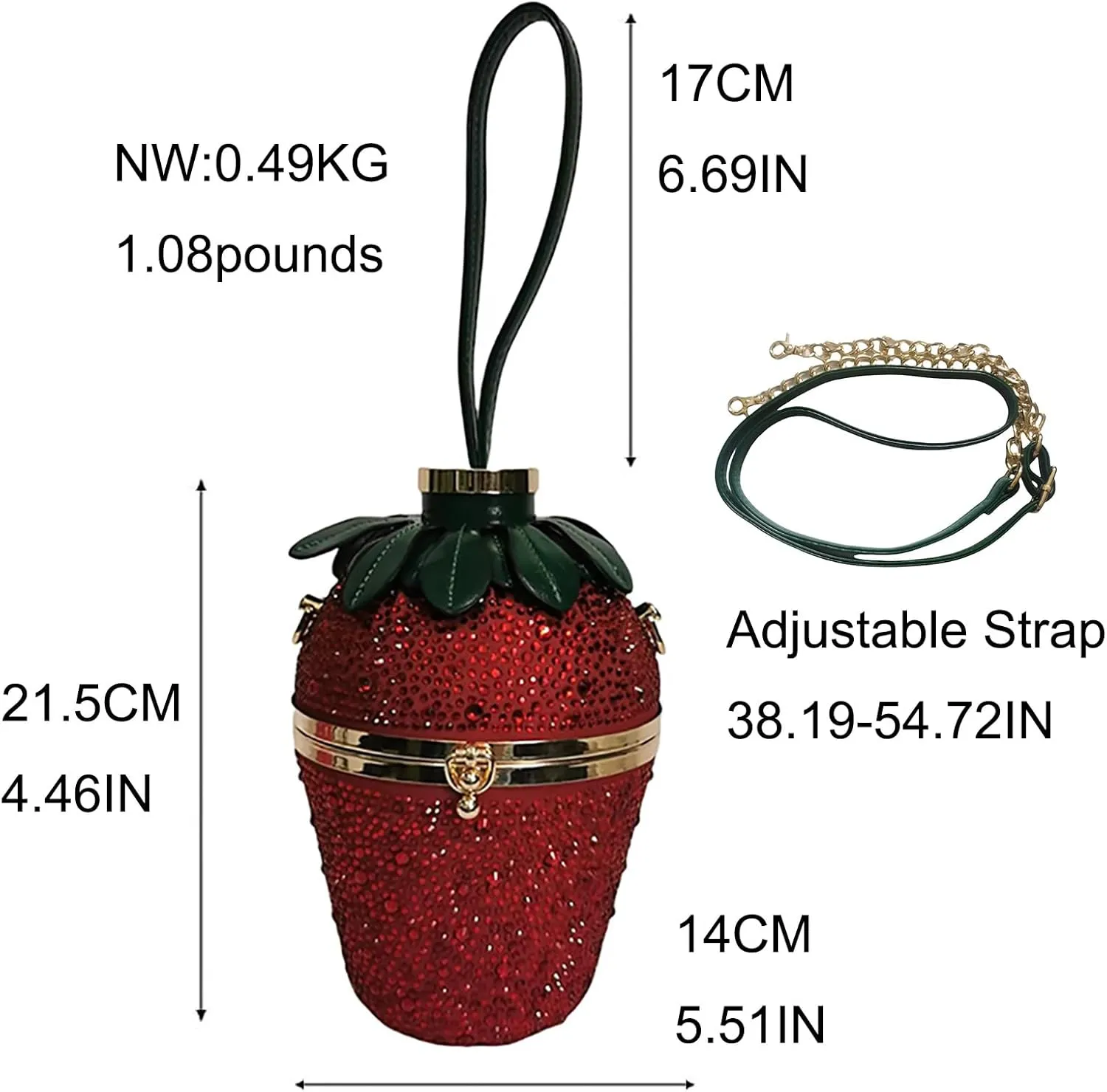 Women Strawberry Shaped Handbag Crossbody Shoulder Bag PU Leather Unique Novelty Strawberry Purse