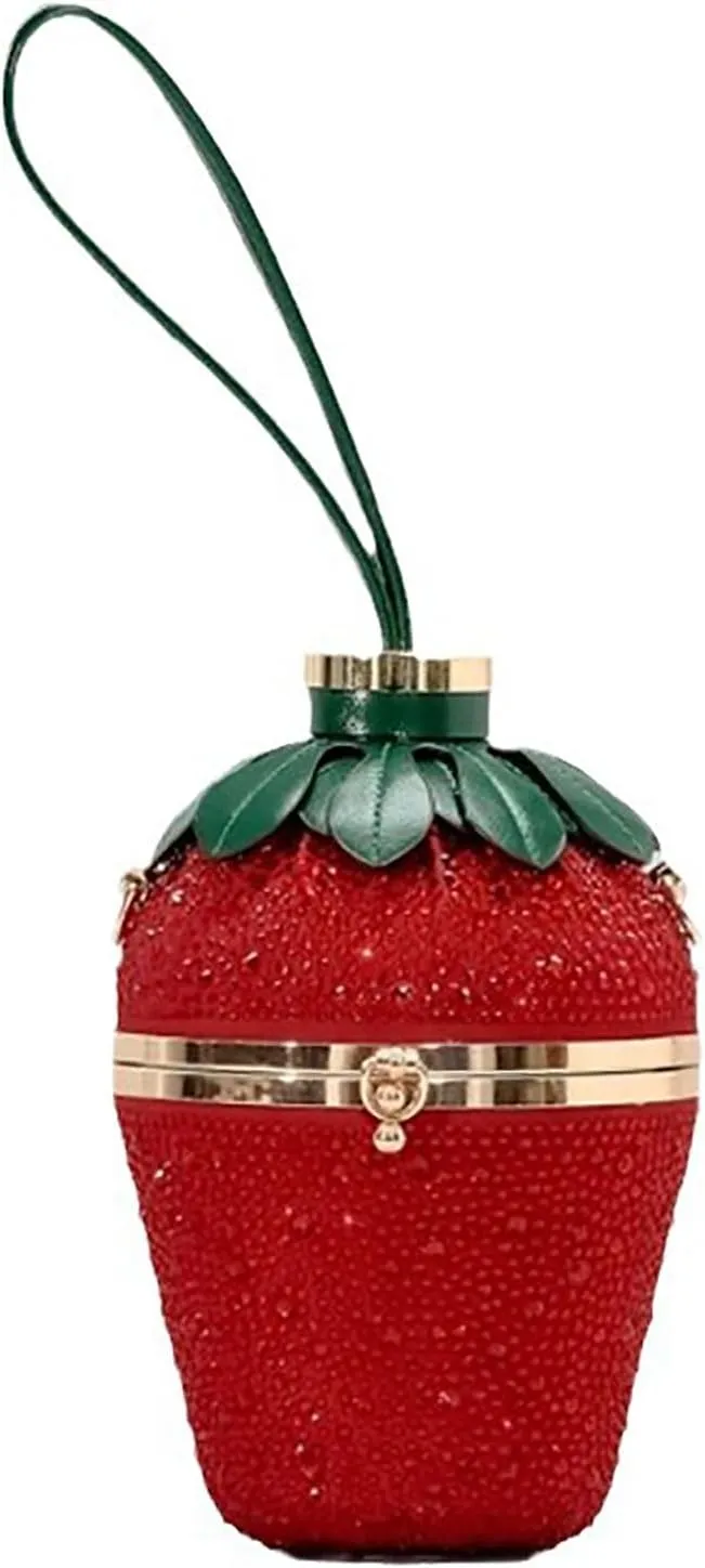 Women Strawberry Shaped Handbag Crossbody Shoulder Bag PU Leather Unique Novelty Strawberry Purse