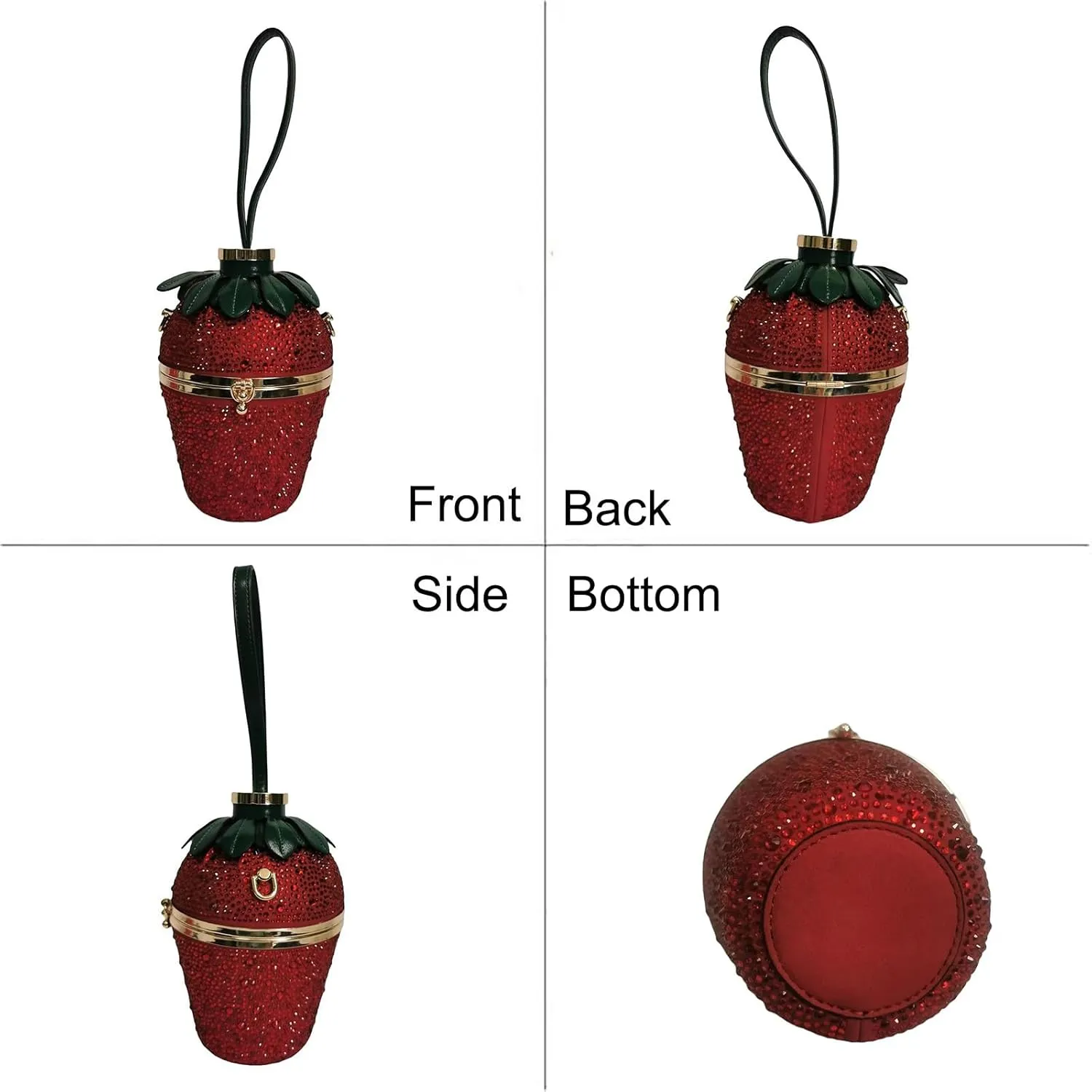 Women Strawberry Shaped Handbag Crossbody Shoulder Bag PU Leather Unique Novelty Strawberry Purse