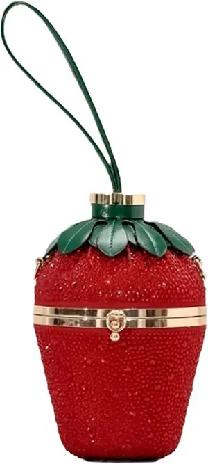 Women Strawberry Shaped Handbag Crossbody Shoulder Bag PU Leather Unique Novelty Strawberry Purse