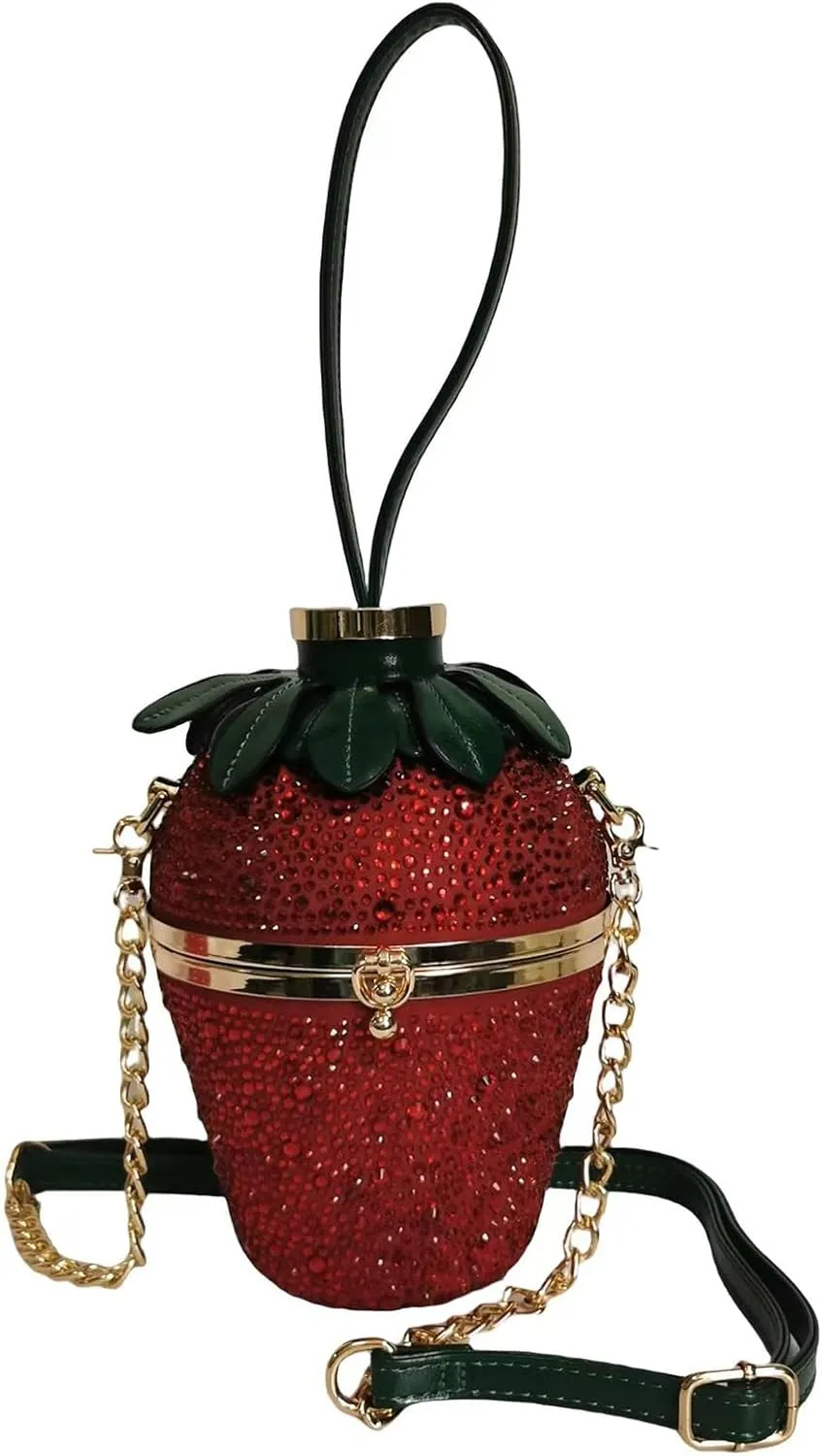 Women Strawberry Shaped Handbag Crossbody Shoulder Bag PU Leather Unique Novelty Strawberry Purse