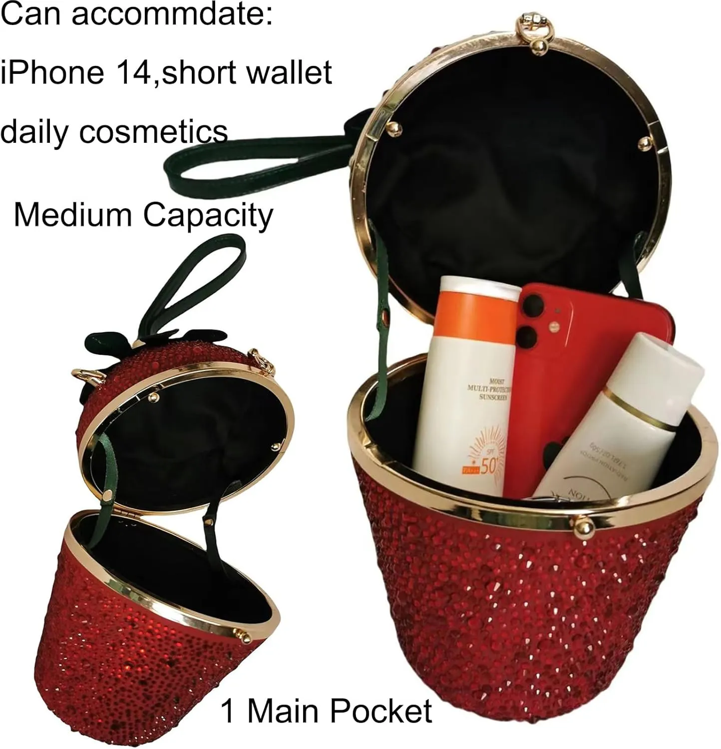 Women Strawberry Shaped Handbag Crossbody Shoulder Bag PU Leather Unique Novelty Strawberry Purse