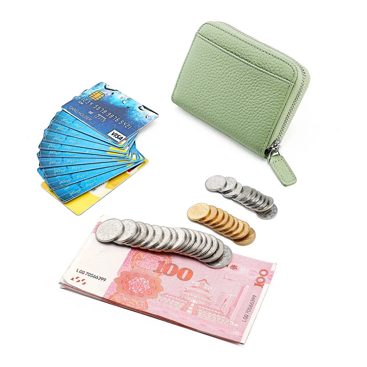 Women's & Men's & Leather Expanding Swiping Zipper Change Card Holder