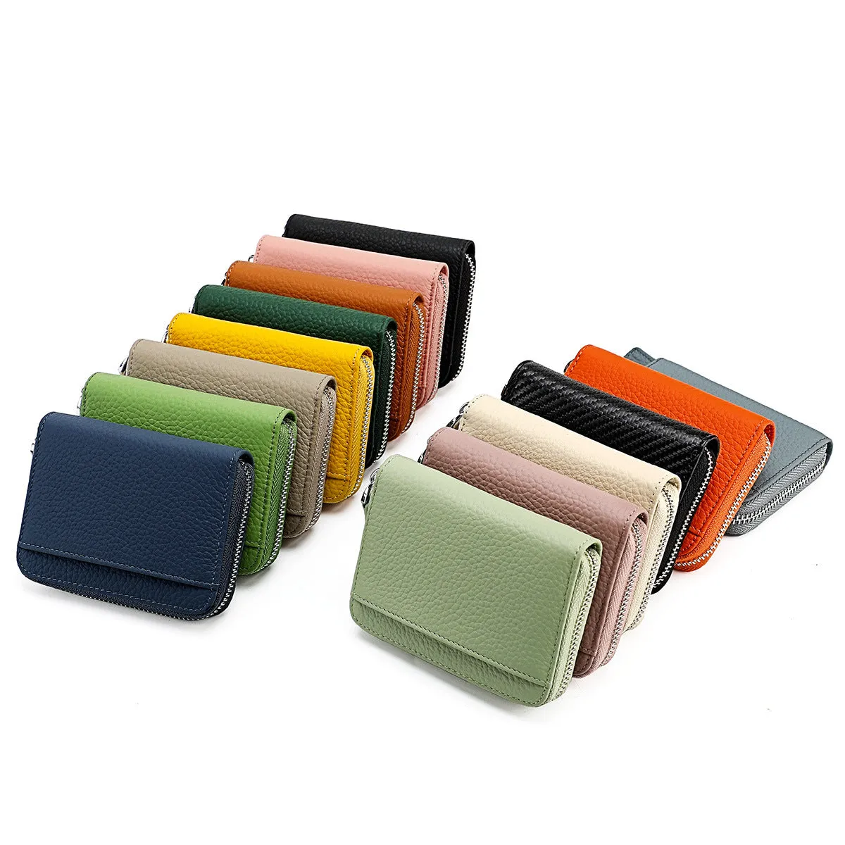 Women's & Men's & Leather Expanding Swiping Zipper Change Card Holder