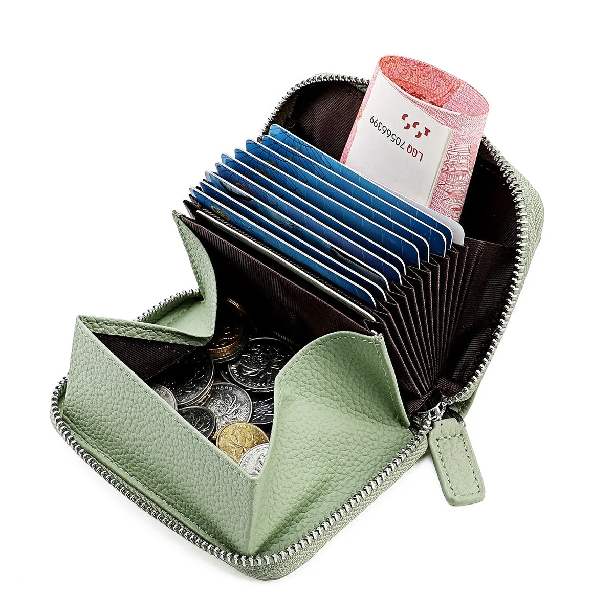 Women's & Men's & Leather Expanding Swiping Zipper Change Card Holder