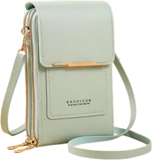 Women's Anti-theft Leather Crossbody RFID Blocking Bag,Mini Touch Screen One Shoulder Mobile Phone Purse