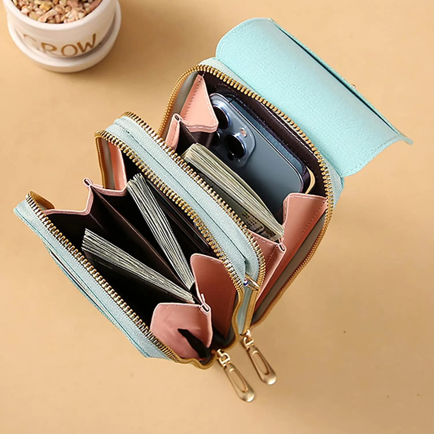 Women's Anti-theft Leather Crossbody RFID Blocking Bag,Mini Touch Screen One Shoulder Mobile Phone Purse