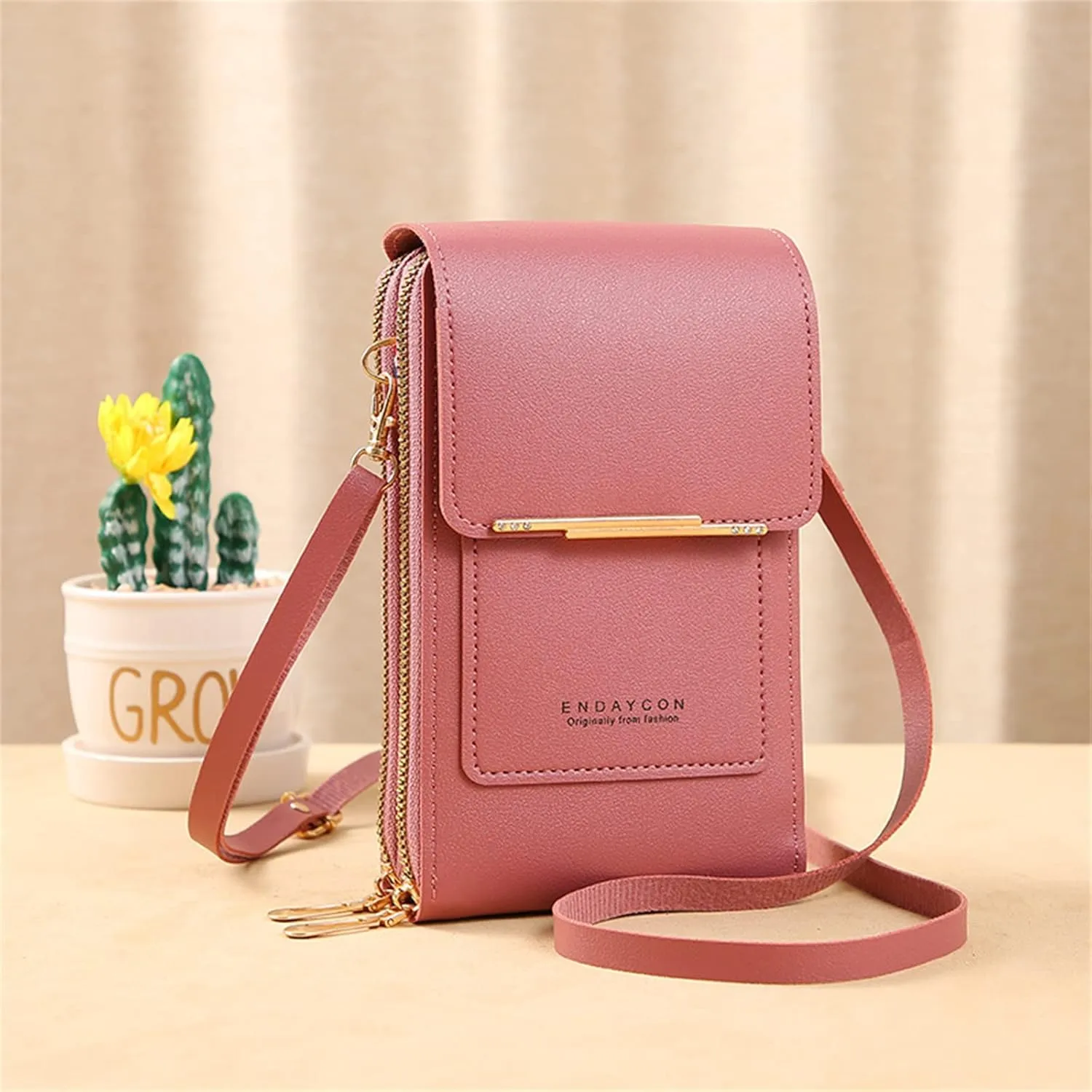Women's Anti-theft Leather Crossbody RFID Blocking Bag,Mini Touch Screen One Shoulder Mobile Phone Purse